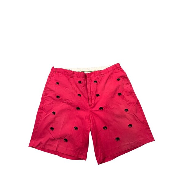 Orvis Mens 42 Red Embroidered Elephant Pattern Short Cotton RN70534 Golf Fishing - Picture 1 of 11